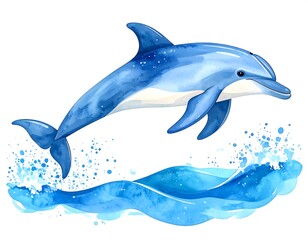 Obraz premium Watercolor dolphin jumping in waves