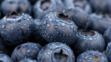 Close-up of fresh blueberries with water droplets on a dark background. - Powered by Adobe