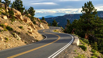 Scenic mountain highway with winding asphalt road through mountainous terrain