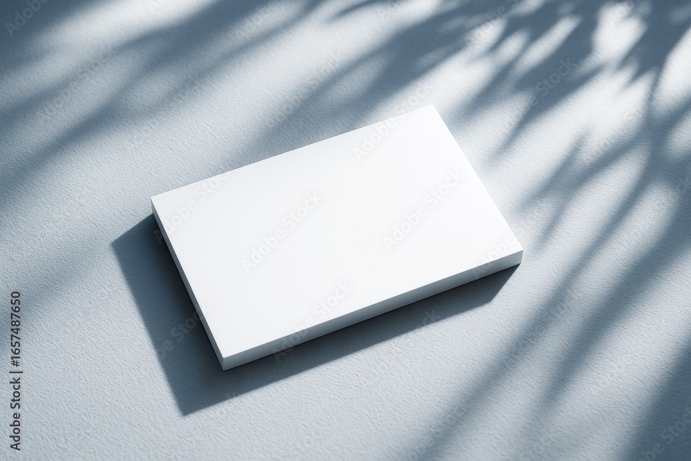 Poster blank white card mockup on textured light surface with natural shadows for branding or presentation 