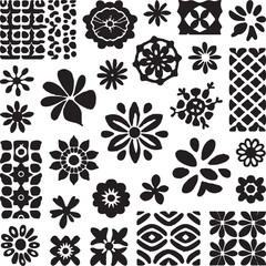 Black floral and geometric patterns white