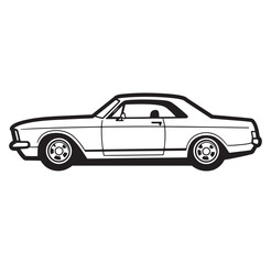 Fototapeta premium Classic black and white coupe car illustration in a simplified outlined vector design
