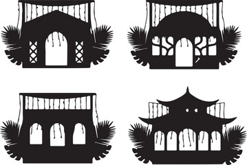 Naklejka premium Black silhouette of ornate pavilions with dripping effect