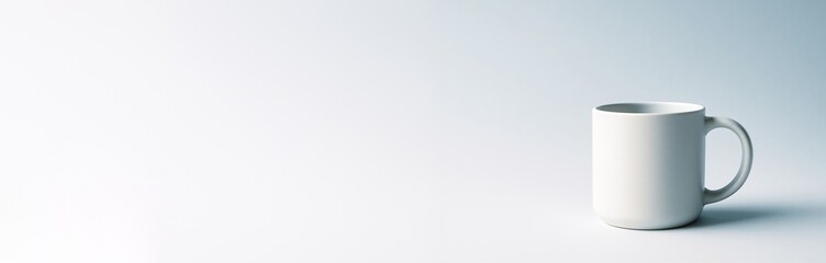 Fototapeta premium White ceramic mug placed on light background with empty copyspace for branding, advertising, or product mockup presentation concept. Ai generative