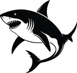 Obraz premium Aggressive Black Silhouette of a Shark with Open Mouth and Teeth fish ocean