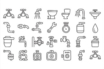 Simple Plumbing and Bathroom Icons for Repair and Installation Services