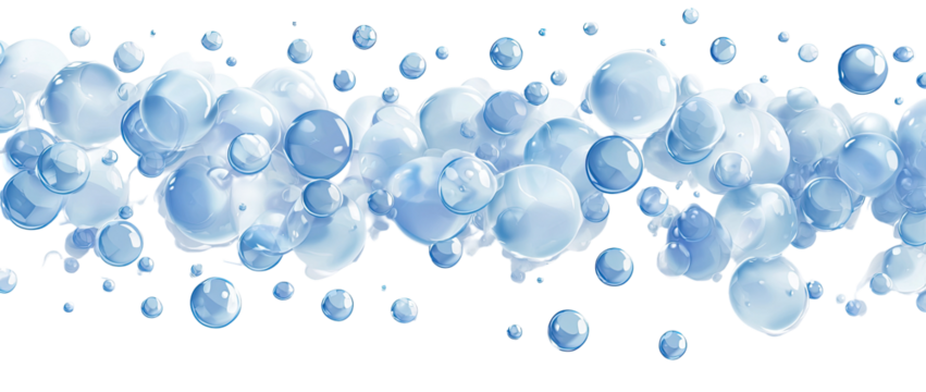 Light blue bubbles clustered together in a horizontal line against a black background