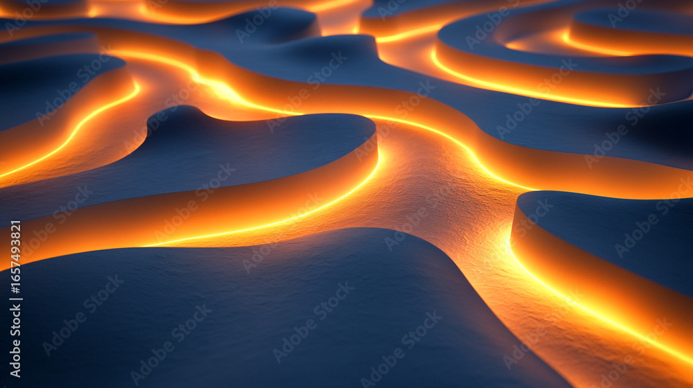 Poster glowing patterns in dark landscape creating magical light trails. a captivating view of illuminated 