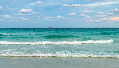Cloudy sky and seascape at summer vacation. Skyscape with sea horizon. Calm horizon with sea...