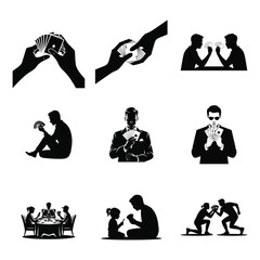 Playing Cards and game icon Silhouette set vector design