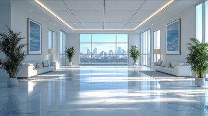 Fototapeta premium create a picture of an office with a dominant white and blue color scheme 4K ultra HD