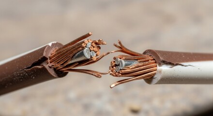 Frayed Connection: Detailed Macro of a Severed Bimetallic Power Cable