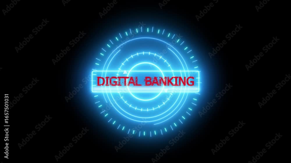 Poster digital banking futuristic interface with animated technology and data neon golloing 4k video animar