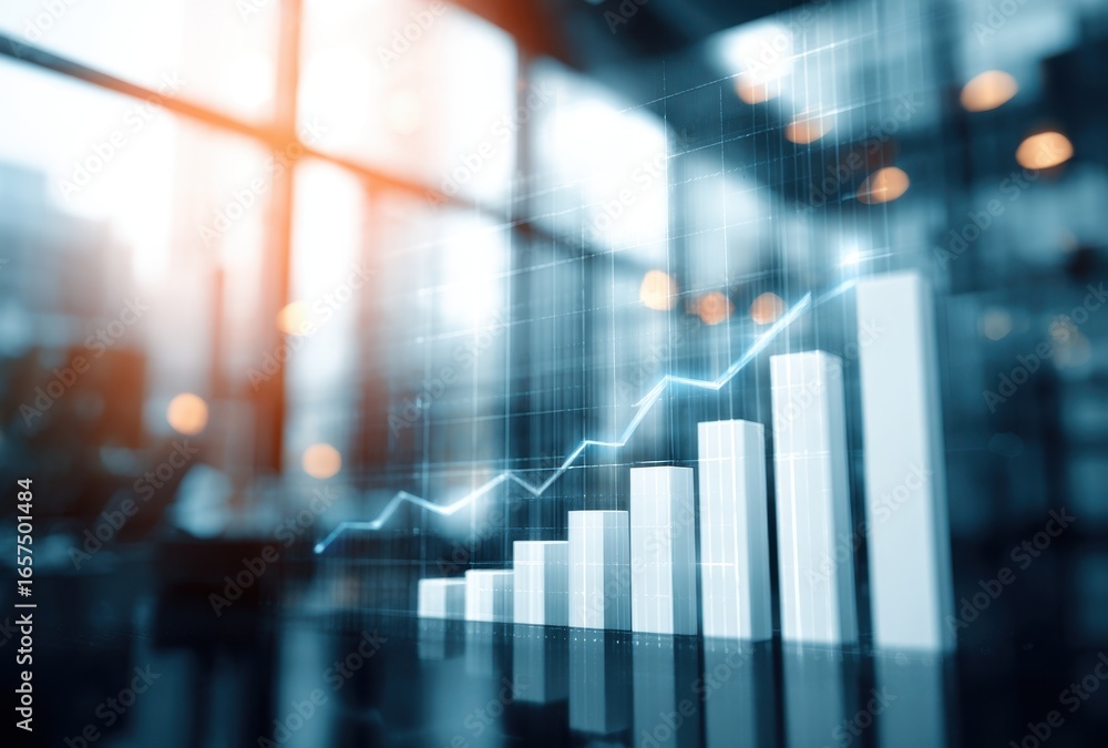 Poster close-up of a digital bar graph with ascending bars representing data growth in a modern environment