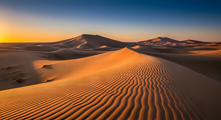 Golden Dunes Stretching Across Vast Desert Plain