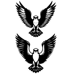 Two stylized eagles with outstretched wings in a symmetrical black and white composition design vector