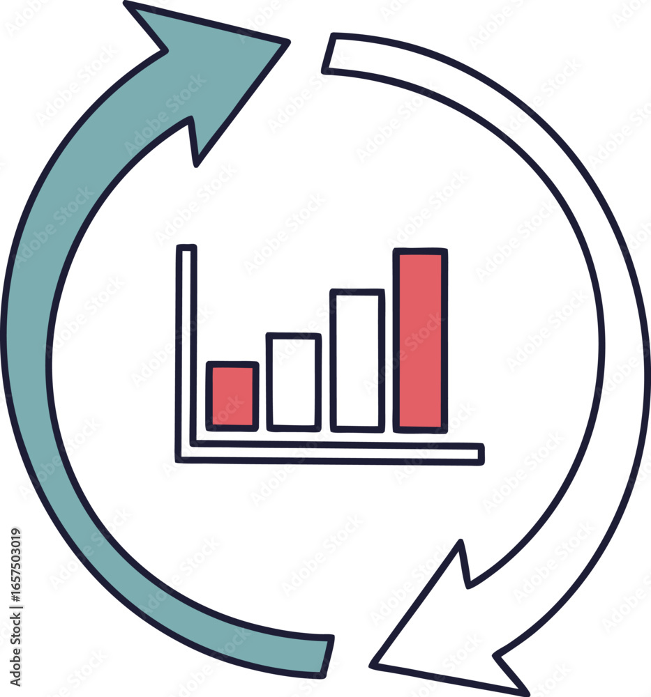 Poster vector art of growth chart with circular arrows isolated on white background for business and financ