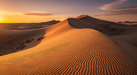 Curved Sand Dune Under Harsh Sunlight in the Desert