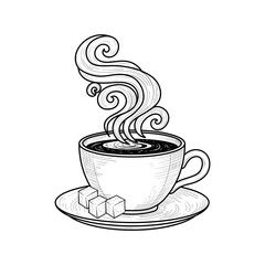 Hand Drawn Steaming Coffee Cup Sketch Vector Illustration