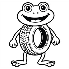 Cartoon Frog Mascot with Tire Body Vector Illustration
