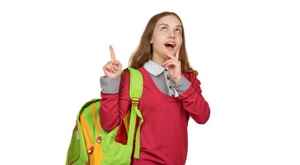 Back to school. Girl with school backpack. Idea inspiration. Education for adolescence. Teen girl...