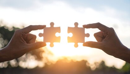 Two hands hold puzzle pieces
