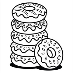 Donut Stack Vector Illustration Sweet Dessert Outline Design