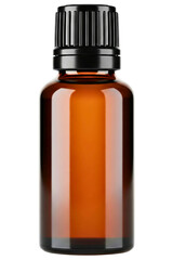 Fototapeta premium Amber glass dropper bottle with black ribbed screw cap isolated on a transparent background