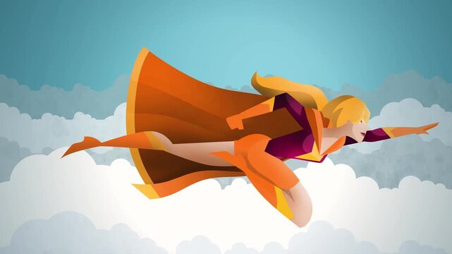 comics girl superhero flying in the sky