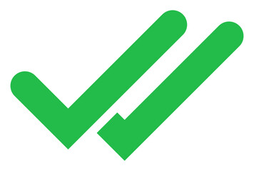 Green double checkmark icon, approval tick sign, PNG with transparent background for messaging,...