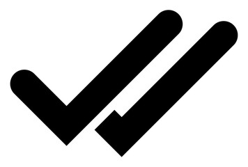 Black double checkmark icon, bold tick sign, PNG with transparent background for messaging,...
