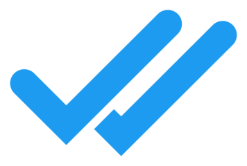 Blue double checkmark icon, modern tick sign, PNG with transparent background for chat apps, notifications, confirmation, and read messages