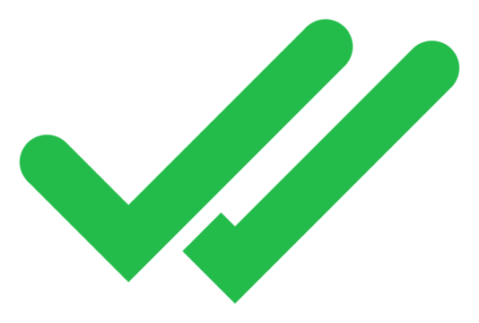 Green double checkmark icon, approval tick sign, PNG with transparent background for messaging, success, verification, and task completion