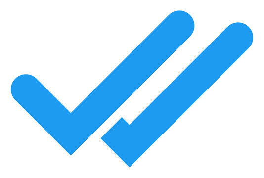Blue double checkmark icon, modern tick sign, PNG with transparent background for chat apps, notifications, confirmation, and read messages