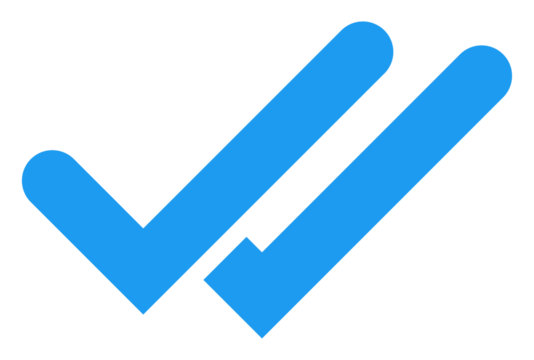 Blue double checkmark icon, modern tick sign, PNG with transparent background for chat apps, notifications, confirmation, and read messages
