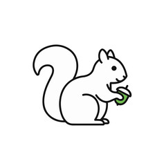 A line art illustration of a squirrel holding a nut.