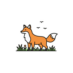 Naklejka premium A friendly fox in a green field. 