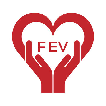 FEV Heart Care Logo &ndash; Charity, Healthcare and Community Support Icon. FEV Letter Logo.
