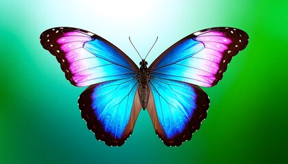 Fototapeta premium Striking morpho butterfly showcasing iridescent blue wings and captivating pink details against