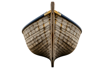 Weathered wooden boat hull front view with rustic texture isolated on a transparent background