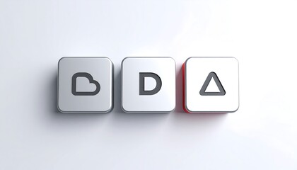 Three square buttons with icons and letters