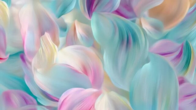 An abstract painting of pastel-colored petals, seemingly rendered with impasto brushstrokes, creating a soft, dreamy effect.  