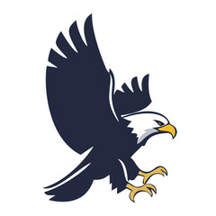 Bald eagle with outstretched wings, a powerful bird of prey and patriotic symbol, ideal for a sports team logo, business branding, or freedom and nature themes