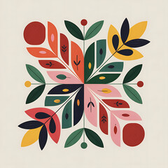 Colorful geometric floral pattern with mid century modern style