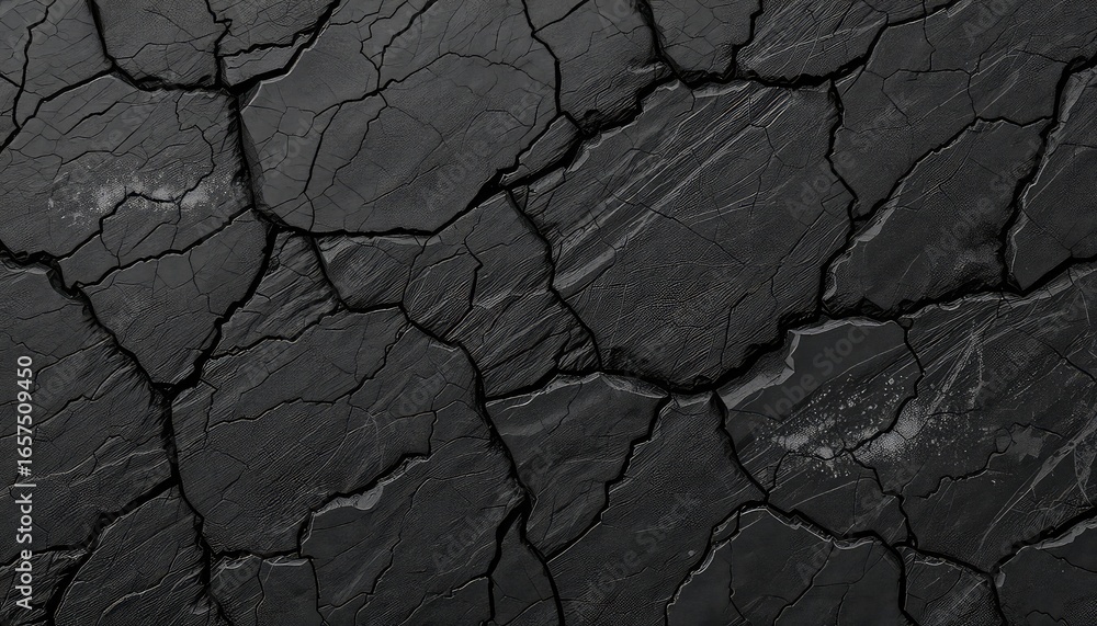 Poster fractured slate texture background exhibiting a network of cracks, creating a rough and uneven surfa