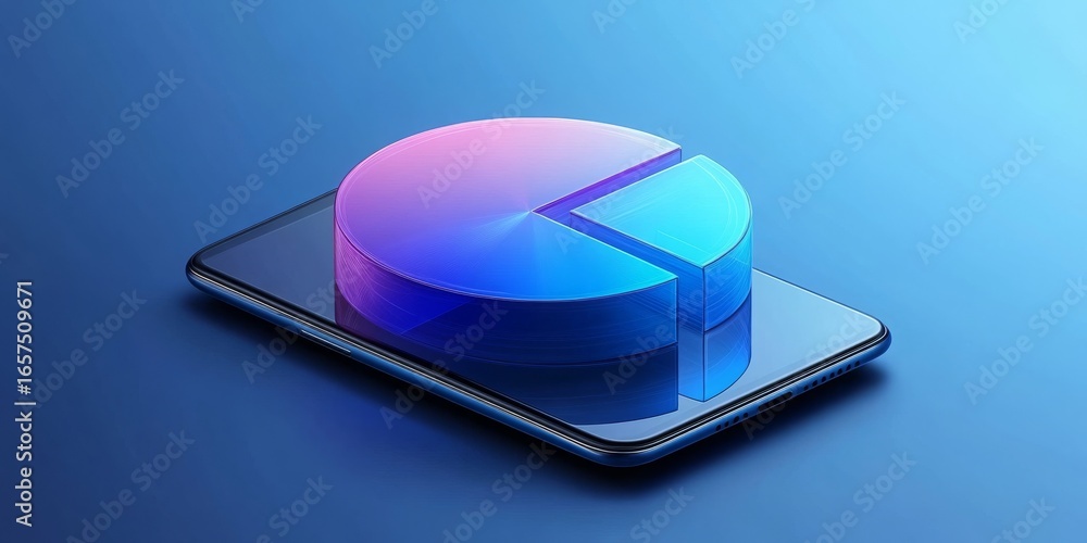 Poster a 3d render of a pie chart on a mobile phone screen. this image can be used on websites and blogs re
