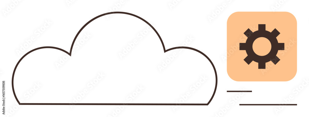 Poster cloud outline with adjacent gear symbol representing data storage, settings, and system management. 