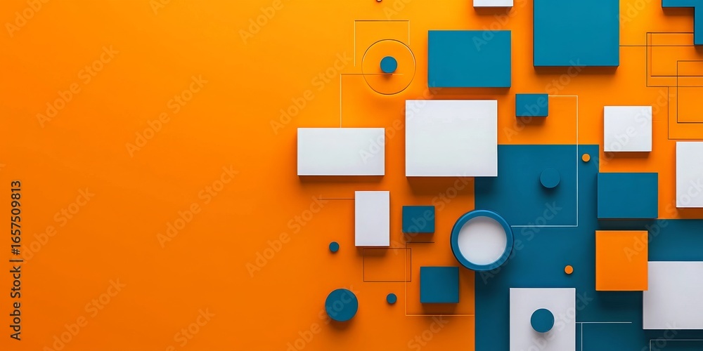Poster a minimalist 3d render of abstract geometric shapes on an orange background. this image can be used 