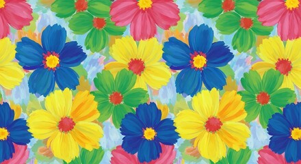 Vibrant Floral Pattern with Colorful Paint Splashes and Blossoms for a Cheerful Mood