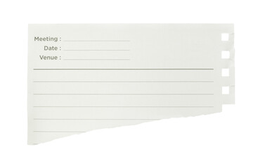 notebook paper with torn edges stuck on transparent background.